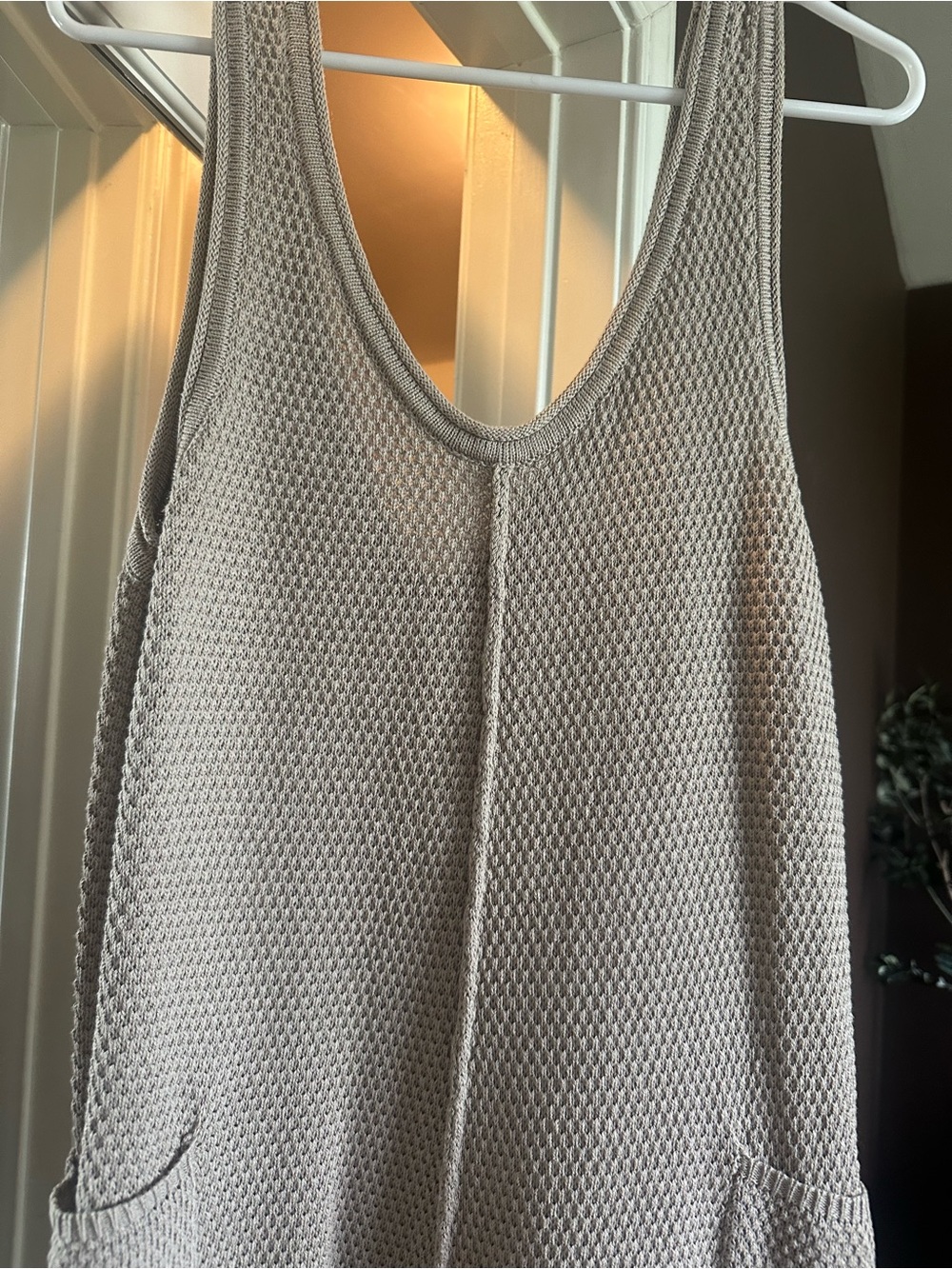 Vici Taupe Knit Tank Jumpsuit with Front Pockets - Picture 5 of 5